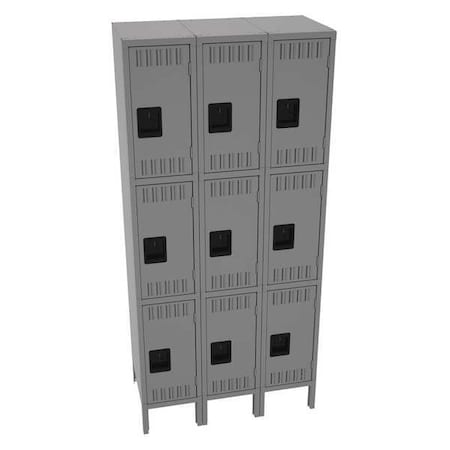 Tennsco TTS-121824-3MG Wardrobe Locker, 36 in W, 18 in D, 78 in H, (3) Tier, (3) Wide, Medium Gray