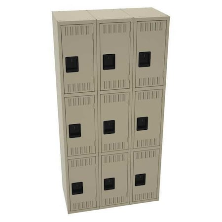 Tennsco TTS-121824-CSD Wardrobe Locker, 36 in W, 18 in D, 72 in H, (3) Tier, (3) Wide, Sand