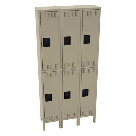 Tennsco DTS-121236-3SD Wardrobe Locker, 36 in W, 12 in D, 78 in H, (2) Tier, (3) Wide, Sand