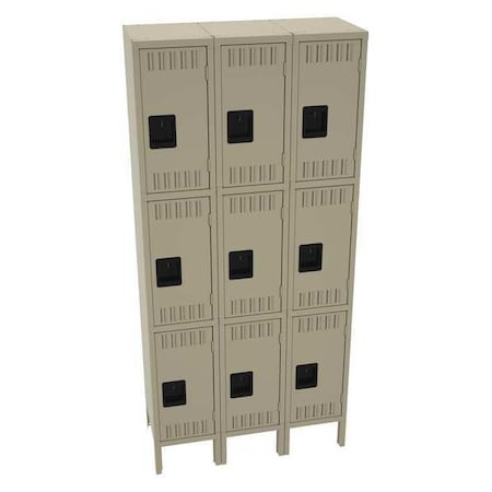 Tennsco TTS-121524-3SD Wardrobe Locker, 36 in W, 15 in D, 78 in H, (3) Tier, (3) Wide, Sand