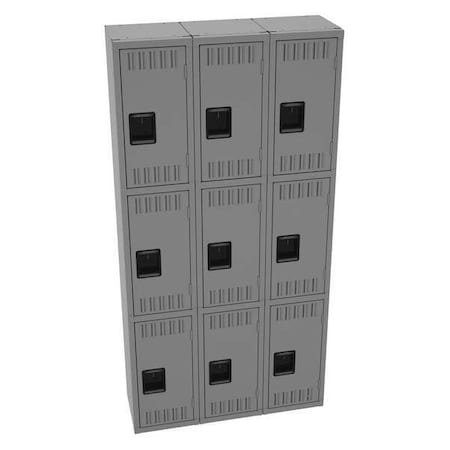 Tennsco TTS-121224-CMG Wardrobe Locker, 36 in W, 12 in D, 72 in H, (3) Tier, (3) Wide, Medium Gray