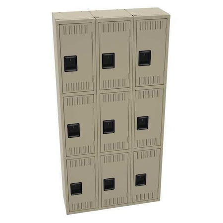 Tennsco TTS-121224-CSD Wardrobe Locker, 36 in W, 12 in D, 72 in H, (3) Tier, (3) Wide, Sand