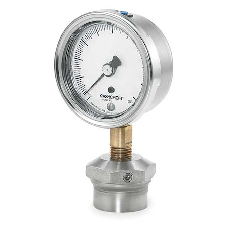 Ashcroft 251009AW02L/310SSLXCG300 Compound Gauge with Diaphragm Seal, 0 to 300 psi, 2 1/2 in Dial, 1/4 in NPT, Bottom