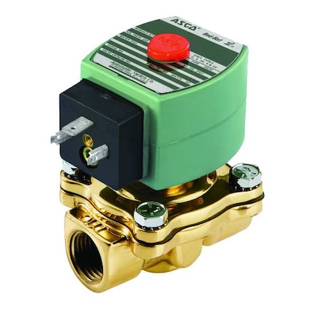 Asco SC8210G095 Solenoid Valve, 2-Way, 2-Position, Normally Closed, 3/4 in Pipe Size, 120V AC, High Flow, Brass