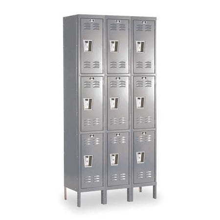 Hallowell U3228-3HG Wardrobe Locker, 36 in W, 12 in D, 78 in H, (3) Tier, (3) Wide, Dark Gray