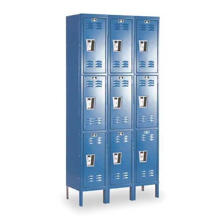 Hallowell U3228-3A-MB Wardrobe Locker, 36 in W, 12 in D, 78 in H, (3) Tier, (3) Wide, Marine Blue