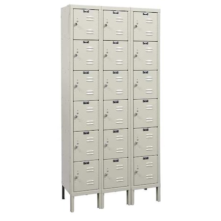 Hallowell U3228-6A-PT Box Locker, 36 in W, 12 in D, 78 in H, (3) Wide, (6) Tier, Tan