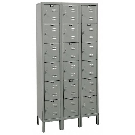 Hallowell U3228-6A-HG Box Locker, 36 in W, 12 in D, 78 in H, (3) Wide, (6) Tier, Dark Gray