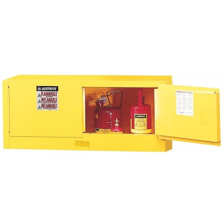 Justrite 891320 Hazardous Material Storage Cabinet, 12 gal, 0 Shelves, Steel, 43 in W x 18 in H x 18 in D, Yellow