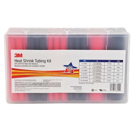 3M EPS300-1/2 TO 1-BLACK&RED-5-42 PC KITS Adhesive Lined Heat Shrink Tube, Thin Wall, 3:1 I.D. Shrink Ratio, Black, Red, 6 in