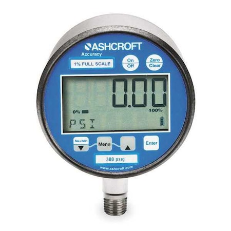 Ashcroft 302074SD02L30BL Digital Test Pressure Gauge, 0 to 30 psi, 3 in Dial, 1/4 in NPT, Bottom Location