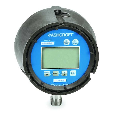 Ashcroft 452074SD02L30BL Digital Test Pressure Gauge, 0 to 30 psi, 4 1/2 in Dial, 1/4 in NPT, Bottom Location