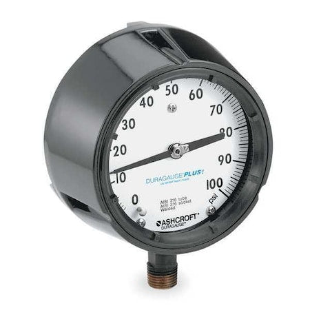 Ashcroft 451279SS04LXLL100 Process Pressure Gauge, 0 to 100 psi, 4 1/2 in Dial, 1/2 in NPT, Bottom Location