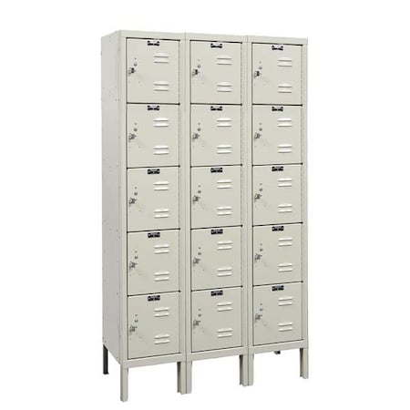 Hallowell U3226-5A-PT Box Locker, 36 in W, 12 in D, 66 in H, (3) Wide, (5) Tier, Tan