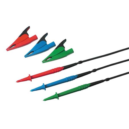 Fluke TL165X Test Lead Kit, Straight Shrouded Banana Plugs, 5 ft., EPDM, Red/Blue/Green