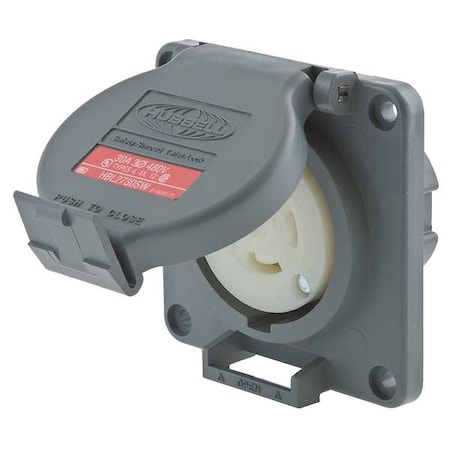 Hubbell Wiring Device-Kellems HBL2730SW Watertight Flanged Locking Receptacle, L16-30R, 30 A, 480V AC, Three Phase, 3 Pole