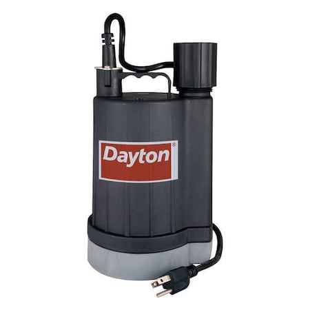 DAYTON 40GT80 Sensor Utility Pump, 1/4 HP, 120V, 50 ft.Cord