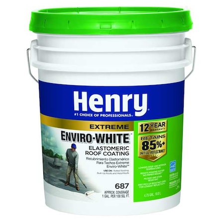 Henry HE687406 Elastomeric Roof Coating, 4.75 gal, Pail, White