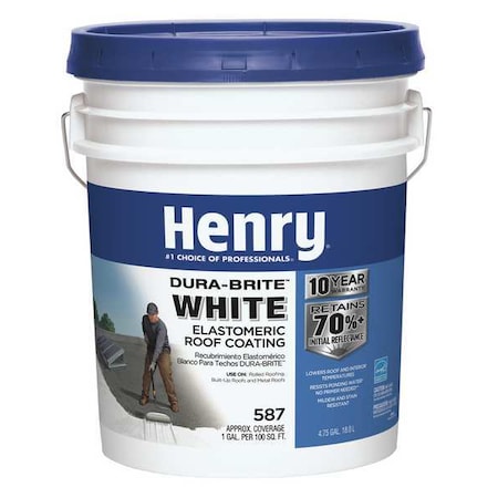 Henry HE587372 Elastomeric Roof Coating, 4.75 gal, Pail, White