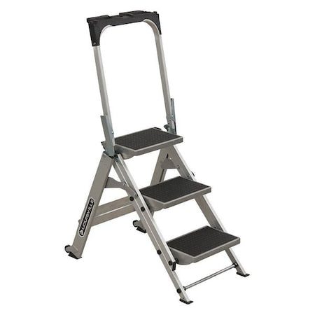 Louisville L-2011-03 Step Stool, 3 Steps, 300 lb Load Capacity, 3.6 ft Overall Height, Aluminum, Silver