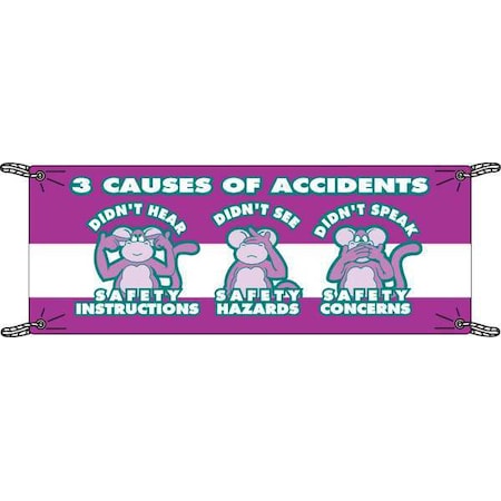 Brady 106312 Safety Banner, 4 Causes Of Accidents I Didn't Think I Didn't See I Didn't Know, 48 in H x, 120 in W