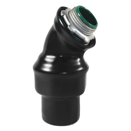 Calbond PV1500LT15045 Conduit Fitting Connector, 1-1/2 in, Liquid-Tight, Steel, PVC Coated, Black