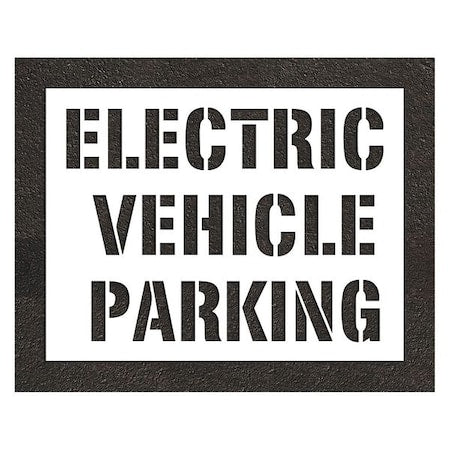 RAE STL-108-91234 Pavement Stencil, Message, Electric Car Logo, 46 in Character Height, Highway Gothic Font, White