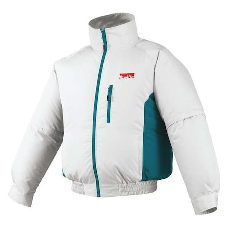 Makita DFJ201Z3XL Cordless Fan Jacket, Polyester, Compressed Air, Up to 12 hr Max Cooling Time, Zipper Closure, White
