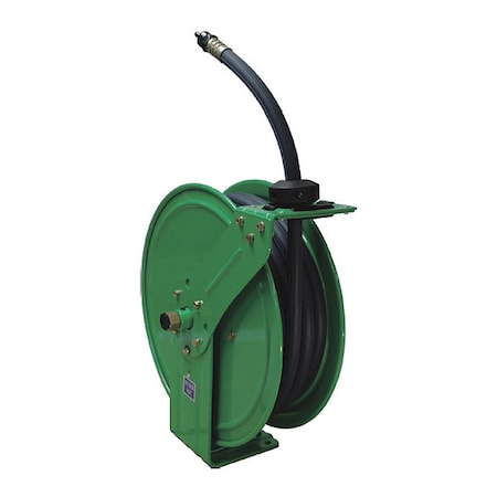 Speedaire 437J20 Spring Return Hose Reel, 1/4 in Hose Diameter, 50 ft Length, 300 psi Max. Pressure, Brass, Green