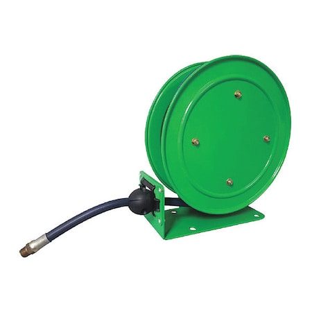 Speedaire 437J24 Spring Return Hose Reel, 1/4 in Hose Diameter, 25 ft Length, 300 psi Max. Pressure, Brass, Green