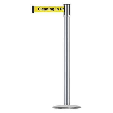 Tensabarrier 890U-1S-1S-1S-MAX-NO-YCX-C Barrier Post with Belt, Satin Chrome, 13 ft Length, 38 in Post Height, Cleaning in