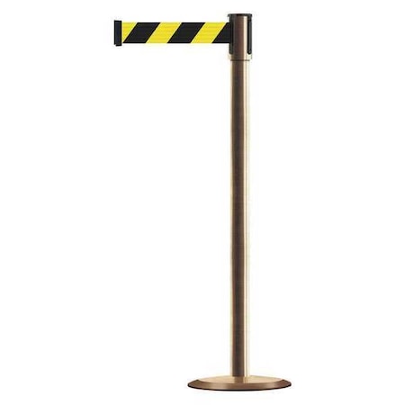 Tensabarrier 890U-2S-2S-2S-MAX-NO-D4X-C Barrier Post with Belt, Satin Brass, 13 ft Length, 38 in Post Height, No Legend
