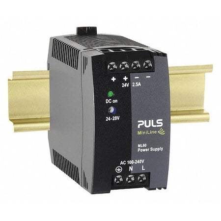 Puls ML60.241 DC Power Supply, 100/240V AC, 24/28V DC, 60 W, 2.5 A, DIN Rail