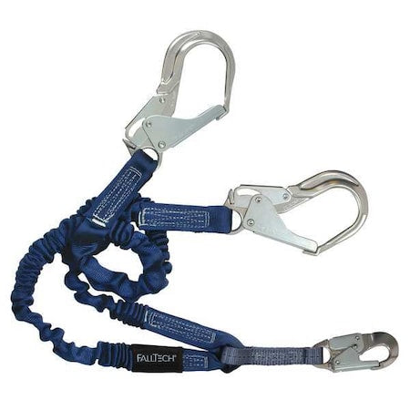 Falltech 8240Y3A Elastic Shock Absorbing Lanyard, 4 ft. to 6 ft. Length, Snap Hook, Aluminum, 2 Leg(s)