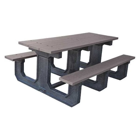 Ultrasite PB 6GRAPARKP Rectangle Picnic Table, Gray, Vandal Resistant Resinwood, Black Frame, 72 in L, Plank