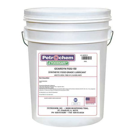 Petrochem GEARSYN FGG-150-005 General Purpose Lubricant, 5 gal, Bucket, Synthetic Base, 295 Degrees F Max Op Temp, Colorless