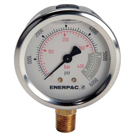 Enerpac G2517L Hydraulic Cylinder Pressure Gauge, 0 to 6,000 psi psi, 2 1/2 in Dial, 1/4 in NPTF, Bottom Location