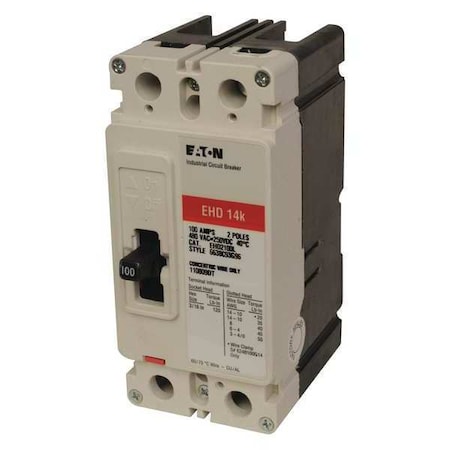 Eaton EHD2070 Molded Case Circuit Breaker, EHD Series, 70A, 2 Pole, 480V AC, 18kA at 240V AC