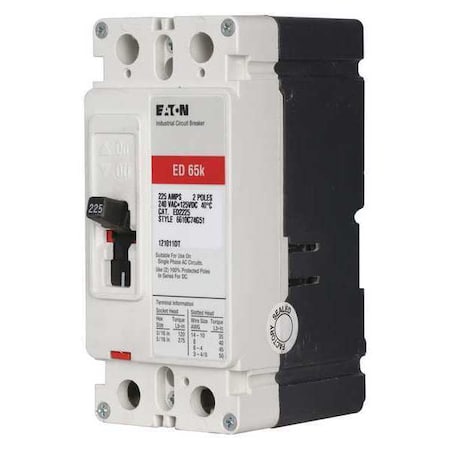 Eaton ED2200 Molded Case Circuit Breaker, ED Series, 200A, 2 Pole, 240V AC, 65kA at 240V AC