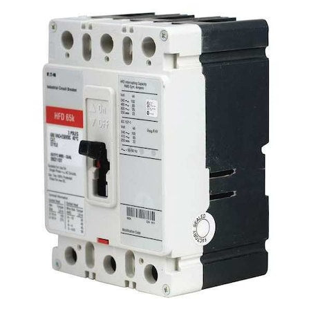 Eaton HFD3015 Molded Case Circuit Breaker, HFD Series, 15A, 3 Pole, 600V AC, 100kA at 240V AC