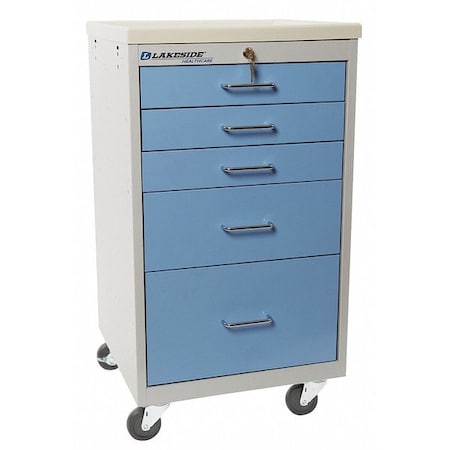 Lakeside SM-524-K-2SB Medical Mini Cart, 5 Drawers w/Key Lock- Slate Blue Cabinet