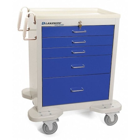 Lakeside C-524-K-2B Medical Cart, 5 Drawers w/Key Lock-Blue Cabinet