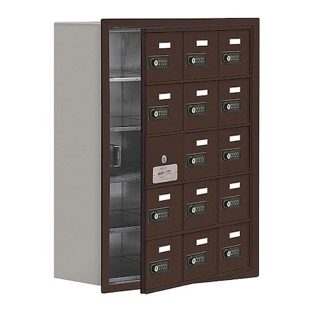 Salsbury Industries 19158-15ZRC Cell Phone Locker, 22 3/4 in W, 8 3/4 in D, 29 3/4 in H, (3) Wide, (5) Tier, Bronze