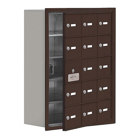 Salsbury Industries 19158-15ZRK Cell Phone Locker, 22 3/4 in W, 8 3/4 in D, 29 3/4 in H, (3) Wide, (5) Tier, Bronze
