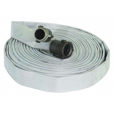 Forest-Lite G55H15F100Q Fire Hose, Single Jacket, 100 ft Length, 1 1/2 in Hose Inside Dia., Polyurethane Hose Tube, White