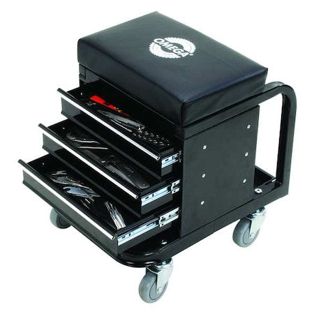 Omega 92450 Toolbox Creeper Tool Box Creeper Seat, 3 Drawer, Black, Steel, 14-1/2 in W x 19 in D x 18-1/4 in H