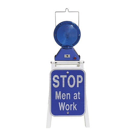 Railhead Gear PS-M900SB-S LED Stop Sign, Stop Men at Work, White/Blue, 9 in W, 12 in H