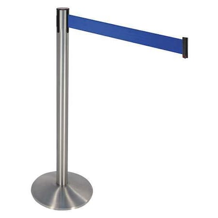 Retracta-Belt 330SASS-BL Barrier Post with Belt, Gray, 10 ft Length, 40 in Post Height, No Legend, Satin Chrome