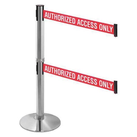 Retracta-Belt 330DPAPC-AAO Barrier Post with Belt, Gray, 10 ft Length, 40 in Post Height, Authorized Access Only
