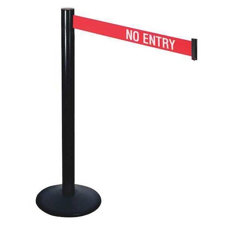 Retracta-Belt 331BA-NE Barrier Post with Belt, Black, 10 ft Length, 40 in Post Height, No Entry, Powder Coated